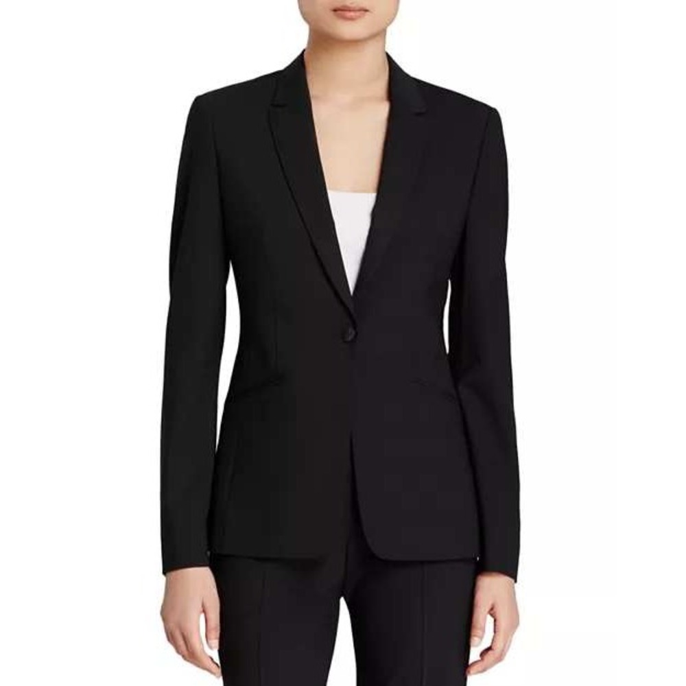 Hugo Boss Jabina Virgin Wool Stretch Blend Single Button Blazer Size 8 Black